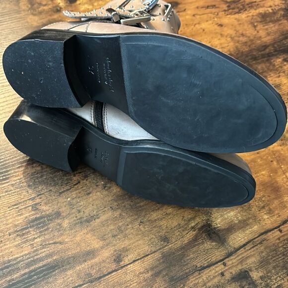 Charles David Italy Gray Leather Moto Boots Size 37 / excellent - Picture 8 of 10